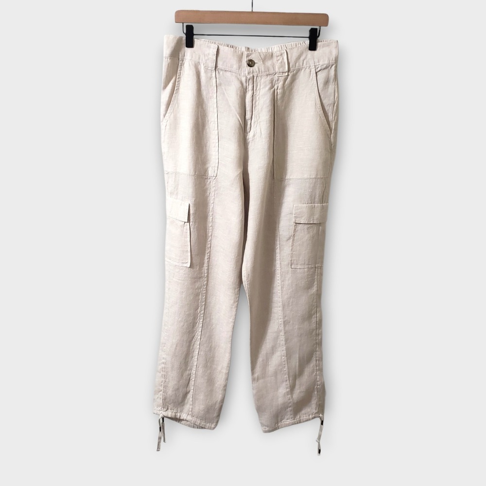 C&C California 100% Linen Cargoβ Utility Pants Tan Beige Size M Drawstring Hem